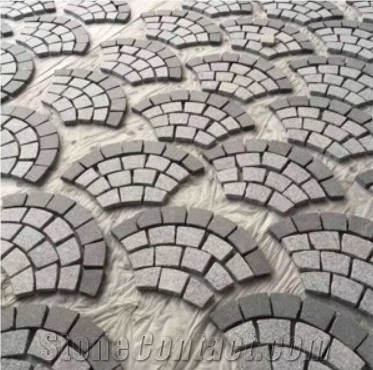 Fan Shape Granite Cube Stone,Cobble,Paver,On Mesh,Paving