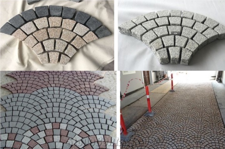 Fan Shape Granite Cube Stone,Cobble,Paver,On Mesh,Paving