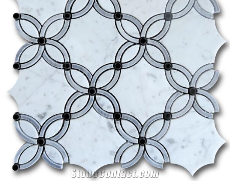 Waterjet Pattern Marble Mosaic Tiles on Mesh for Wall/Floor/Backsplash