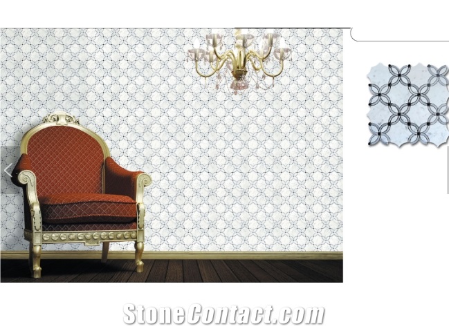 Waterjet Pattern Marble Mosaic Tiles on Mesh for Wall/Floor/Backsplash