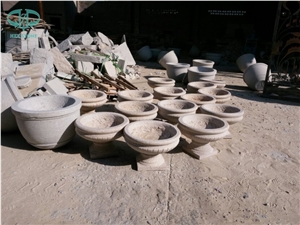 G681 Pink Granite Carved Goblet Shape Flower Stand Flower Pots