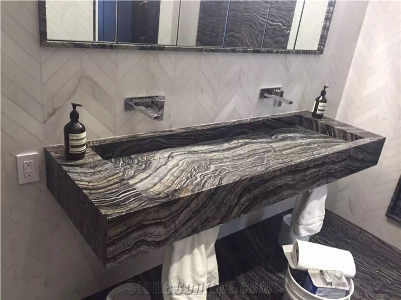 Balck Wooden Grain Marble Custom Vanity Top,Hotel Bathroom Countertop