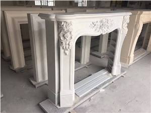 Beige Limestone Handcarving Fireplace Mantel,Interior Stone Covering