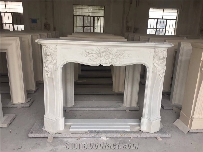 Beige Limestone Handcarving Fireplace Mantel,Interior Stone Covering