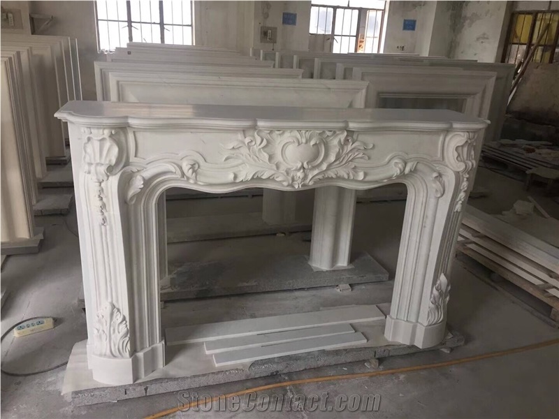 Beige Limestone Handcarving Fireplace Mantel,Interior Stone Covering
