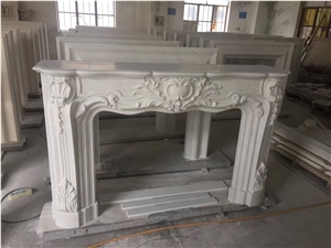 Beige Limestone Handcarving Fireplace Mantel,Interior Stone Covering