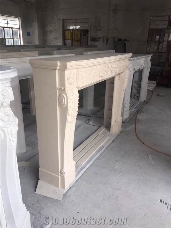 Custom Made Marble Fireplace White Stone Modern Stype Fireplace