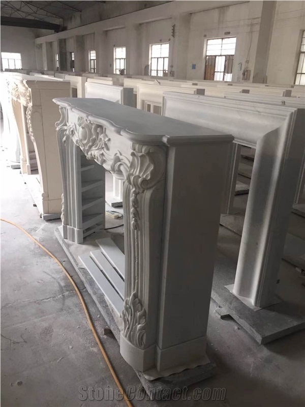 Custom Made Marble Fireplace White Stone Modern Stype Fireplace