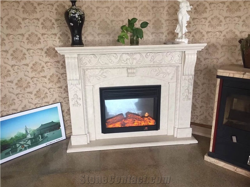Custom Made Marble Fireplace White Stone Modern Stype Fireplace