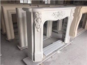 Hardcarved Marble Fireplace Sawncut White Limestone Fireplace Mantel