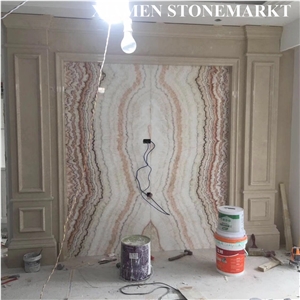 Rainbow Onyx Translucent Stone Interior Walling Panel Bookmatched Slab
