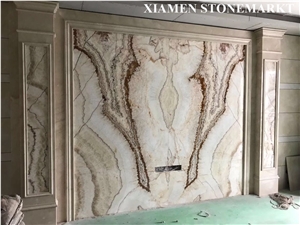 Rainbow Onyx Translucent Stone Interior Walling Panel Bookmatched Slab