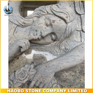 European Style Monument Kashmir White Headstone with Angel Carved