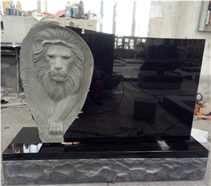 Norway Style Absolute Black Belfast Granite Tombstone Carved Lion Norway Style Absolute Black Belfast Granite Tombstone Carved Lion
