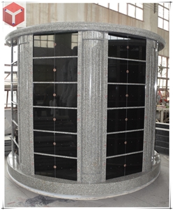 96 Niche Round Columbarium Gray Granite with Black Door in Cemetery