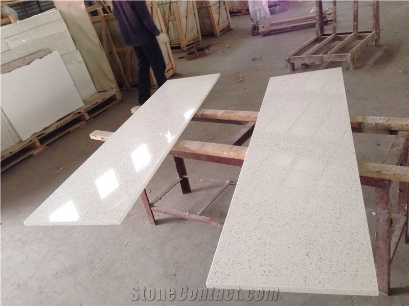 White Mirror Fleck Quartz-P005-Countertop Kitchen Tops Worktops