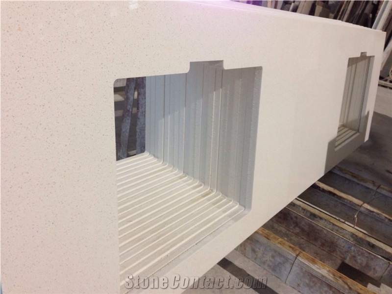 White Mirror Fleck Quartz-P007-Countertop and Vanity Top
