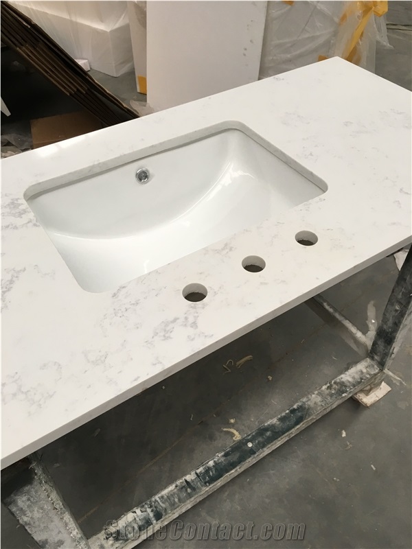 White Quartz with the Sink Master Bath Tops Vanity Top
