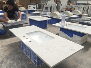 White Quartz with the Sink Master Bath Tops Vanity Top