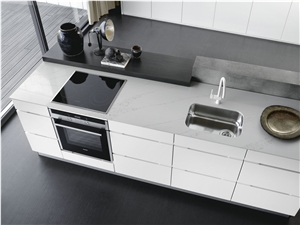 Bianco Statuario Quartz Stone Customized Kitchen Countertops, Worktops