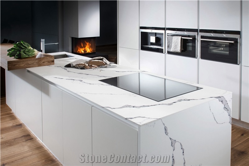 Calacatta Creek Quartz Stone Customized Kitchen Countertops, Worktops