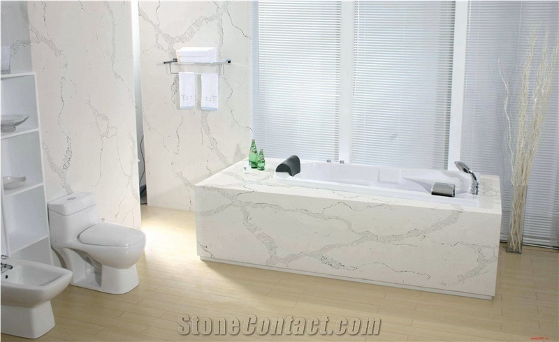 Calacatta Nuvo Quartz Stone Customized Bathtub,Wall, Floor Design