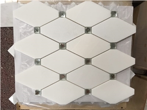 Diamond White Marble and Glass Spots Mosaic Design, Wall/Floor Tiles