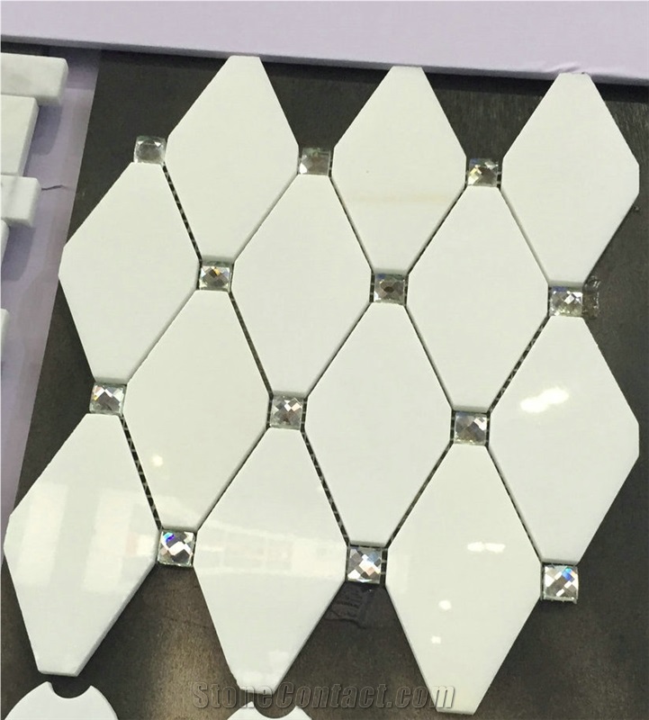 Diamond White Marble and Glass Spots Mosaic Design, Wall/Floor Tiles