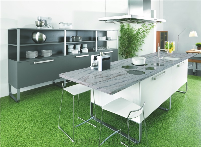 Haleakala Grey Quartz Stone Customized Kitchen Countertops, Worktops
