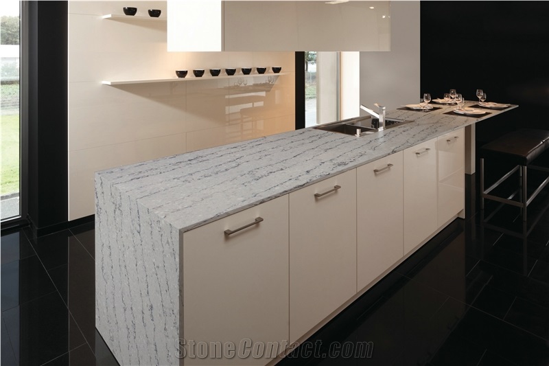 Hawaiian Surf Grey Quartz Customized Kitchen Countertops, Worktops