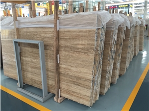 Iran Golden Travertine, Travertino Giallo Persiano Vien-Cut Big Slabs