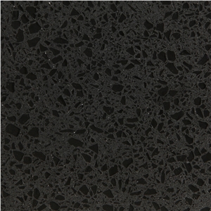 Jet Black China Quartz Artificial Engineered Stone Big Slabs, Tiles