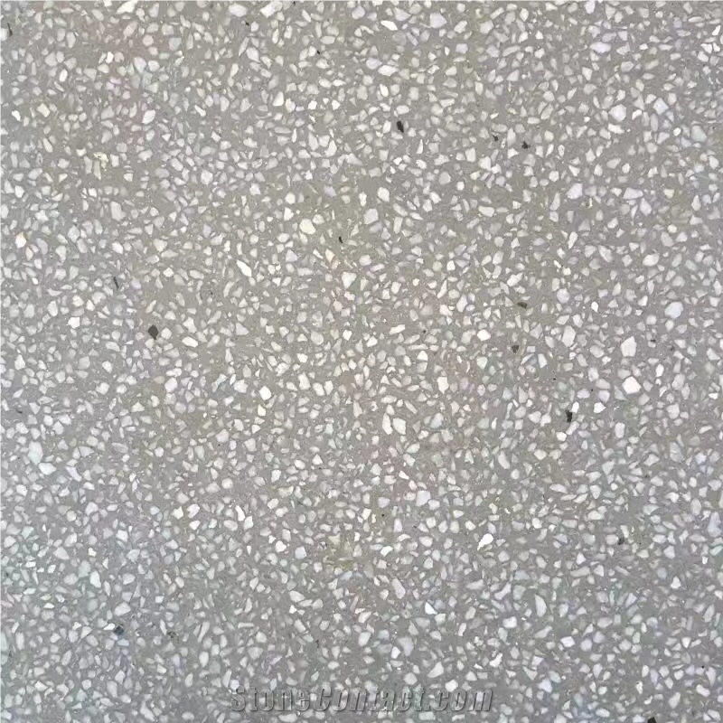 Light Grey Terrazzo Tiles with White Particles, Tm011g