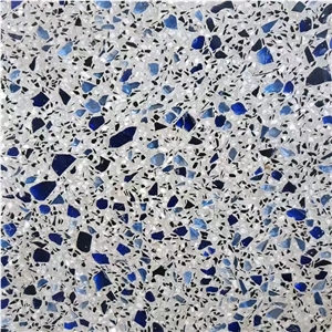 Light Grey Terrazzo with Blue Glass Particles, Tm013g Light Grey Terrazzo with Blue Glass Particles, Tm013g
