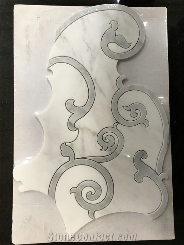 Oriental White & Grey Marble Water-Jet Mosaic, Special Shape Tiles