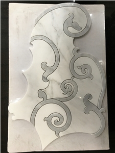 Oriental White & Grey Marble Water-Jet Mosaic, Special Shape Tiles