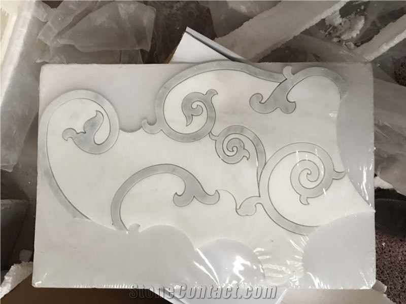 Oriental White & Grey Marble Water-Jet Mosaic, Special Shape Tiles