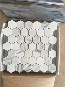 Oriental White Marble Middle Hexagon Mosaic Tiles, Wall/Floor Paving