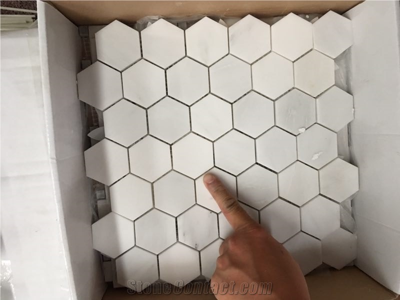 Oriental White Marble Middle Hexagon Mosaic Tiles, Wall/Floor Paving