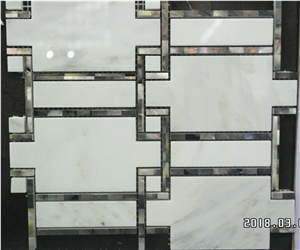 Oriental White Marble with Inlaid Crystal Shell Mosaic Tiles Design
