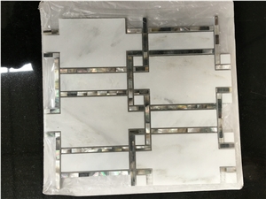 Oriental White Marble with Inlaid Crystal Shell Mosaic Tiles Design