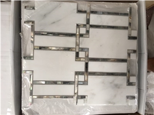 Oriental White Marble with Inlaid Crystal Shell Mosaic Tiles Design