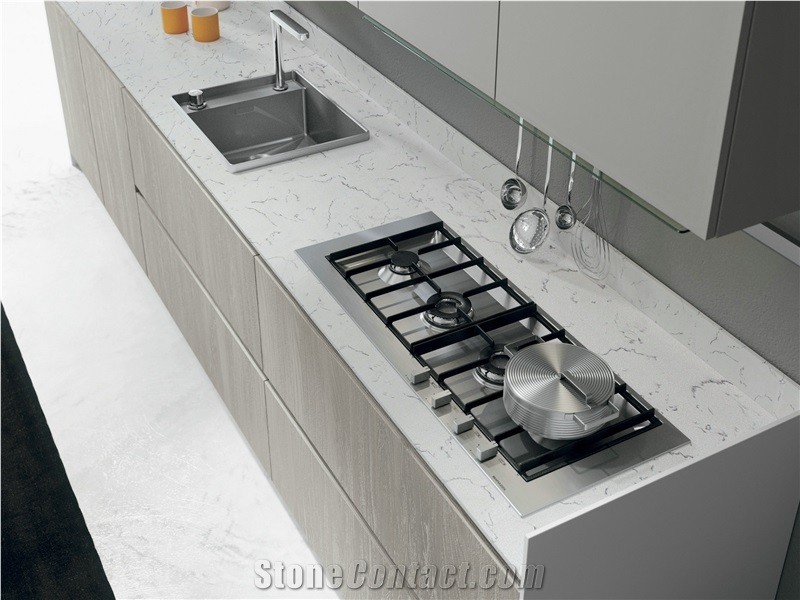 Venato Flower White Quartz Stone Customized Kitchen Countertop,Worktop