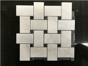 White & Black Composited Marble Mosaic Tiles, Big Basketweave Pattern