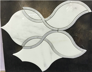 White & Grey Marble Water-Jet Mosaic Tiles, Interior Wall/Floor Paving