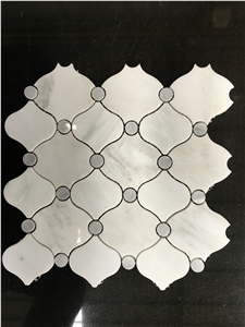 White & Grey Marble Water-Jet Mosaic Tiles, Lantern Type Design Mosaic