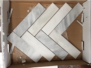 White Marble Mosaic, Big Herringbone Pattern, Wall/Floor Paving Tiles