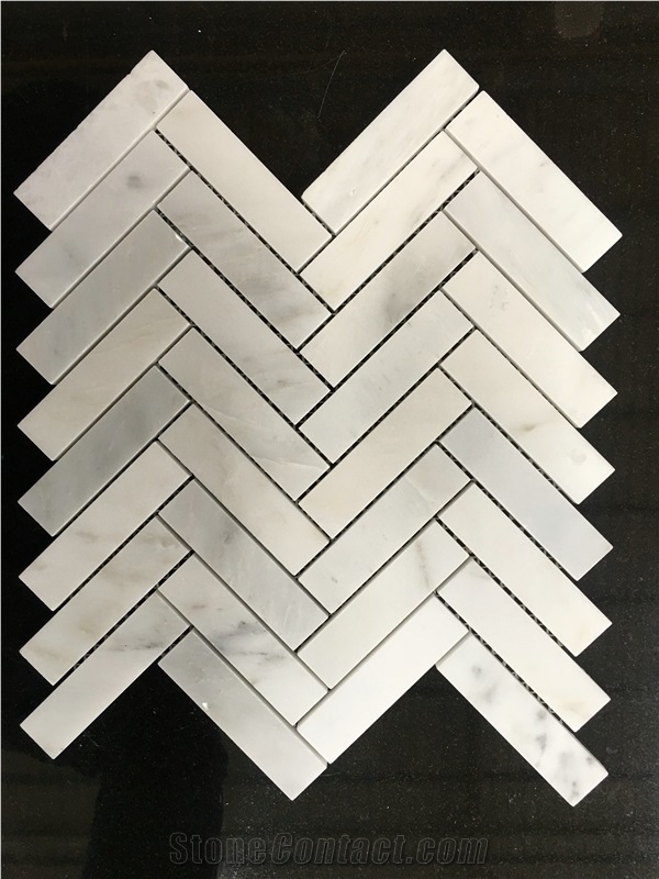 White Marble Mosaic, Middle Herringbone Pattern, Wall/Floor Tiles