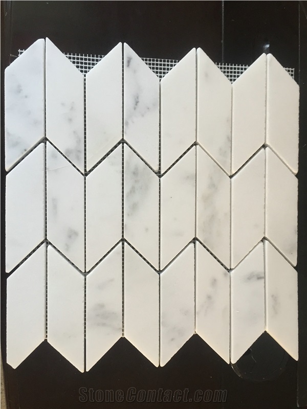 White Marble Mosaic Tiles, Big Herringbone Pattern, Wall&Floor Paving