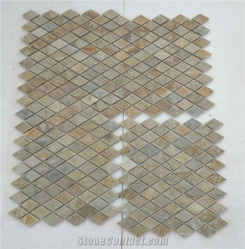 P014 Yellow Slate Mosaic for Wall and Paving